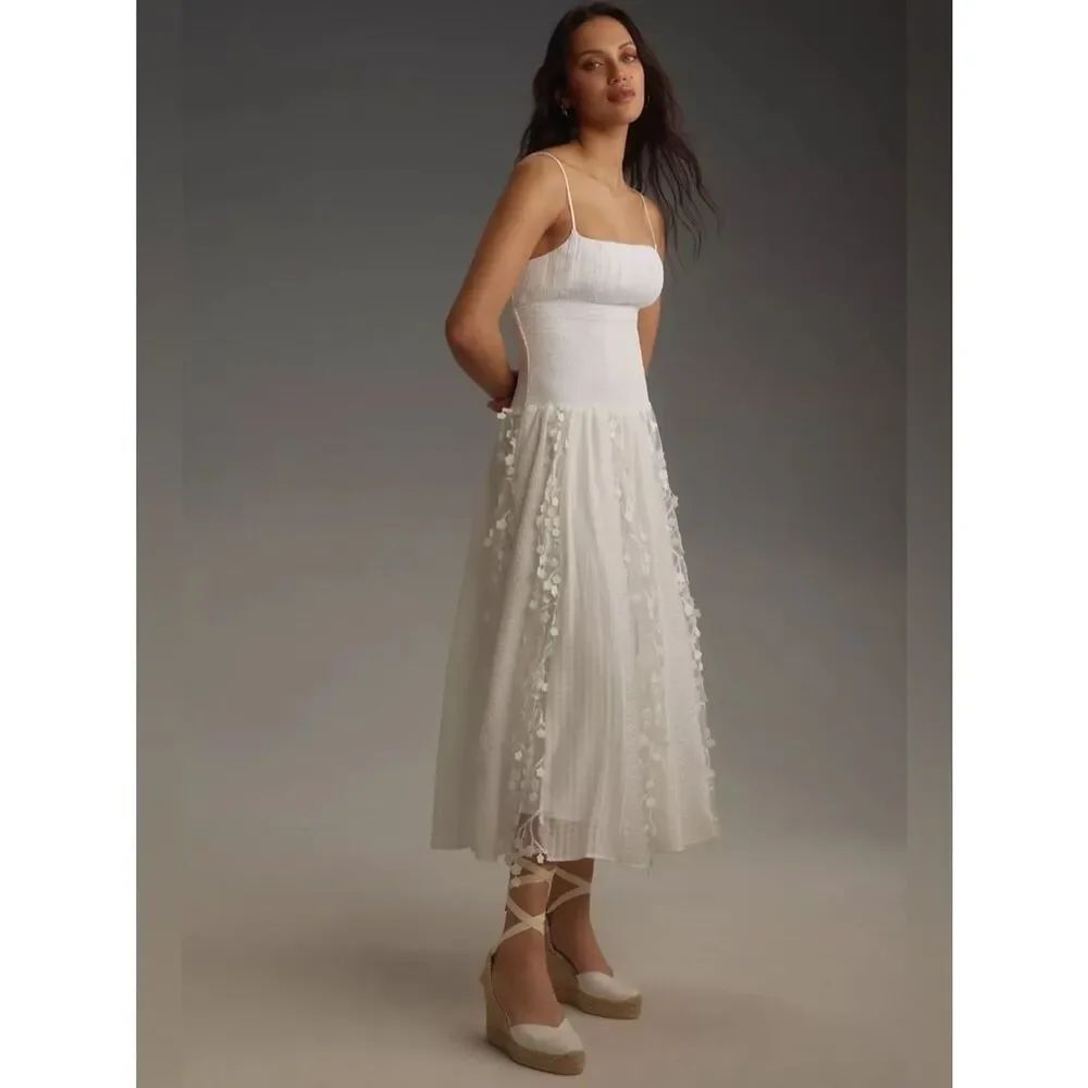 Anthropologie Maeve Sleeveless Embellished Smocked Midi Dress Size S